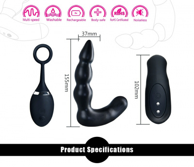 SB-8112 black/ Водонепроницаемый перезаряжаемый вибро-стимулятор простаты JERRY с ДУ 12 режимов