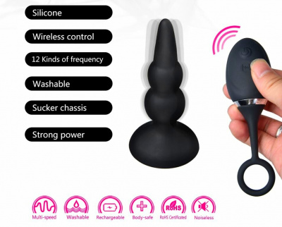SB-8130 Remote Black/ Анальный стимулятор с вибрацией, ДУ, водонепроницаемый